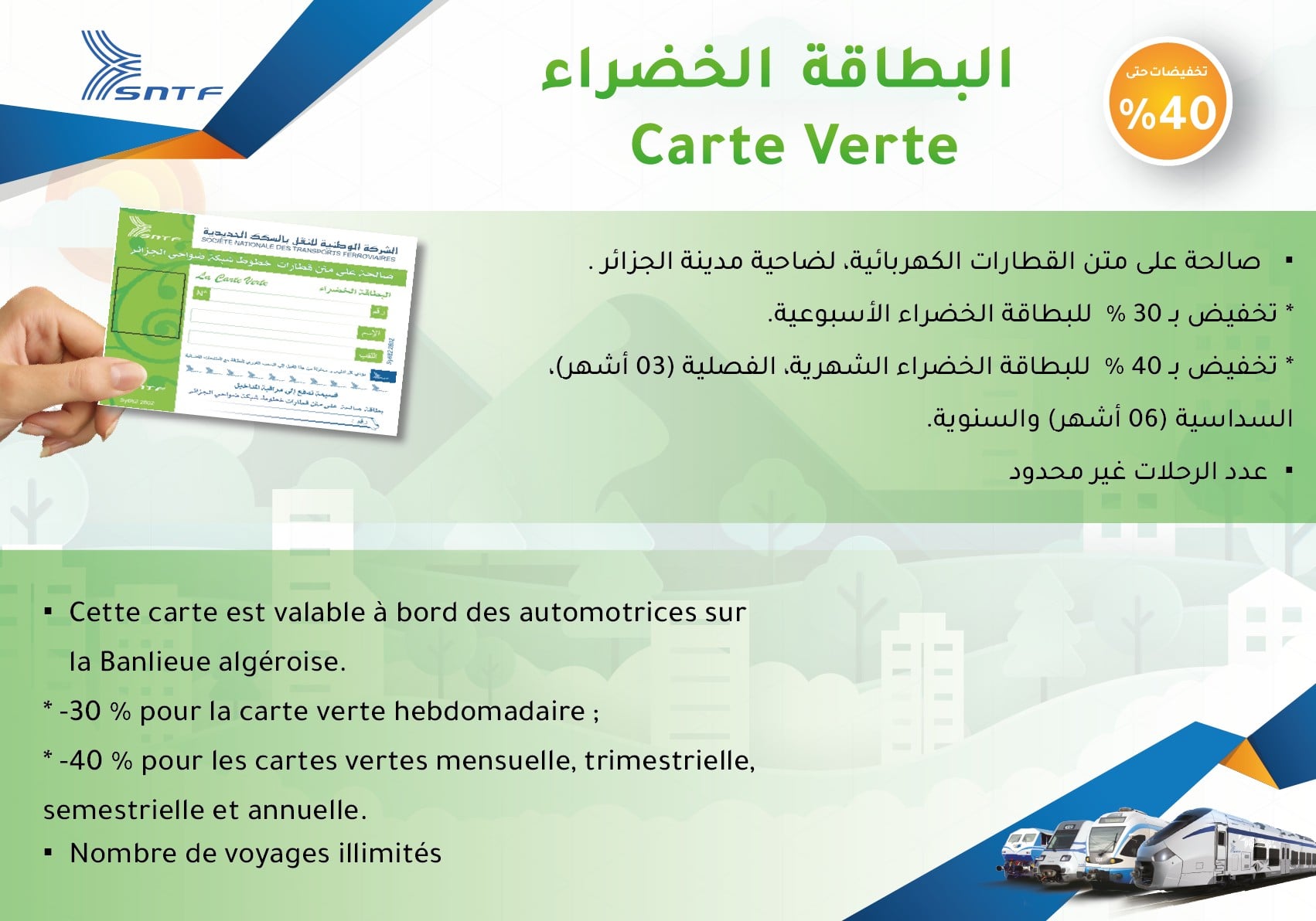 تخفيضات حتى 40% على بطاقات السكك الحديدية الخضراء في الجزائر